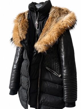 RUDSAK Black Puffer Coat with Tan Fur-Trim Hood